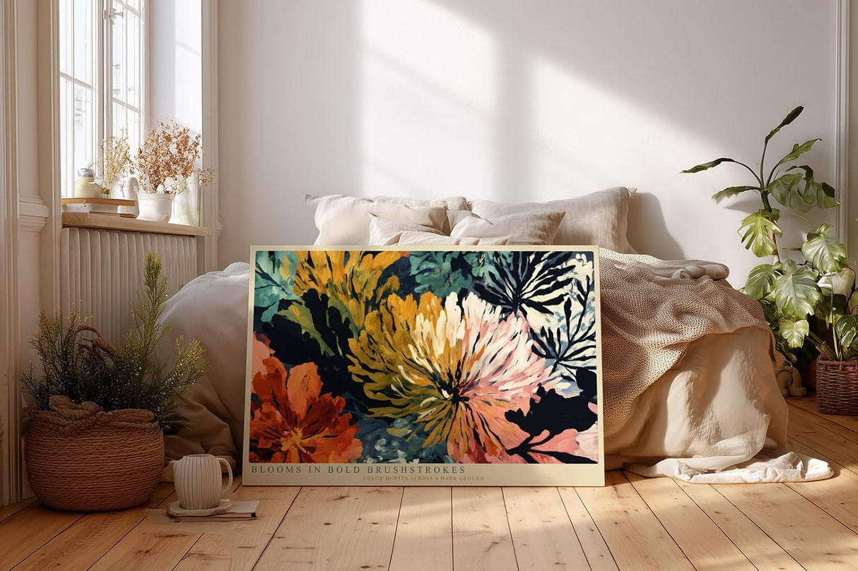 Paul Sinus Wandbild 120x80cm Blooms in Bold Brushstrokes moderne Blumen Malerei abstrakte florale Kunst Poster für Wohnzimmer Schlafzimmer Büro