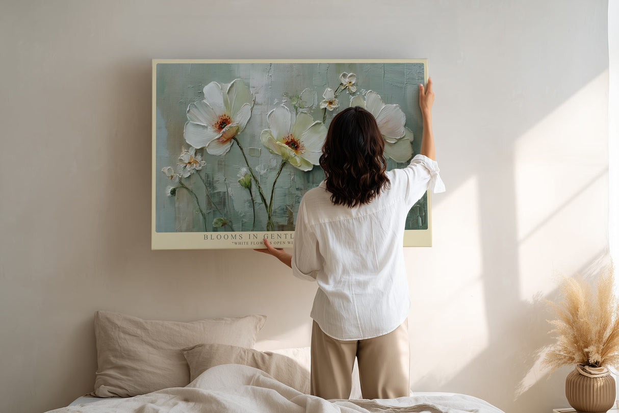 Paul Sinus Wandbild Blooms in Gentle Spring Light White Flowers in Soft Textured Elegance