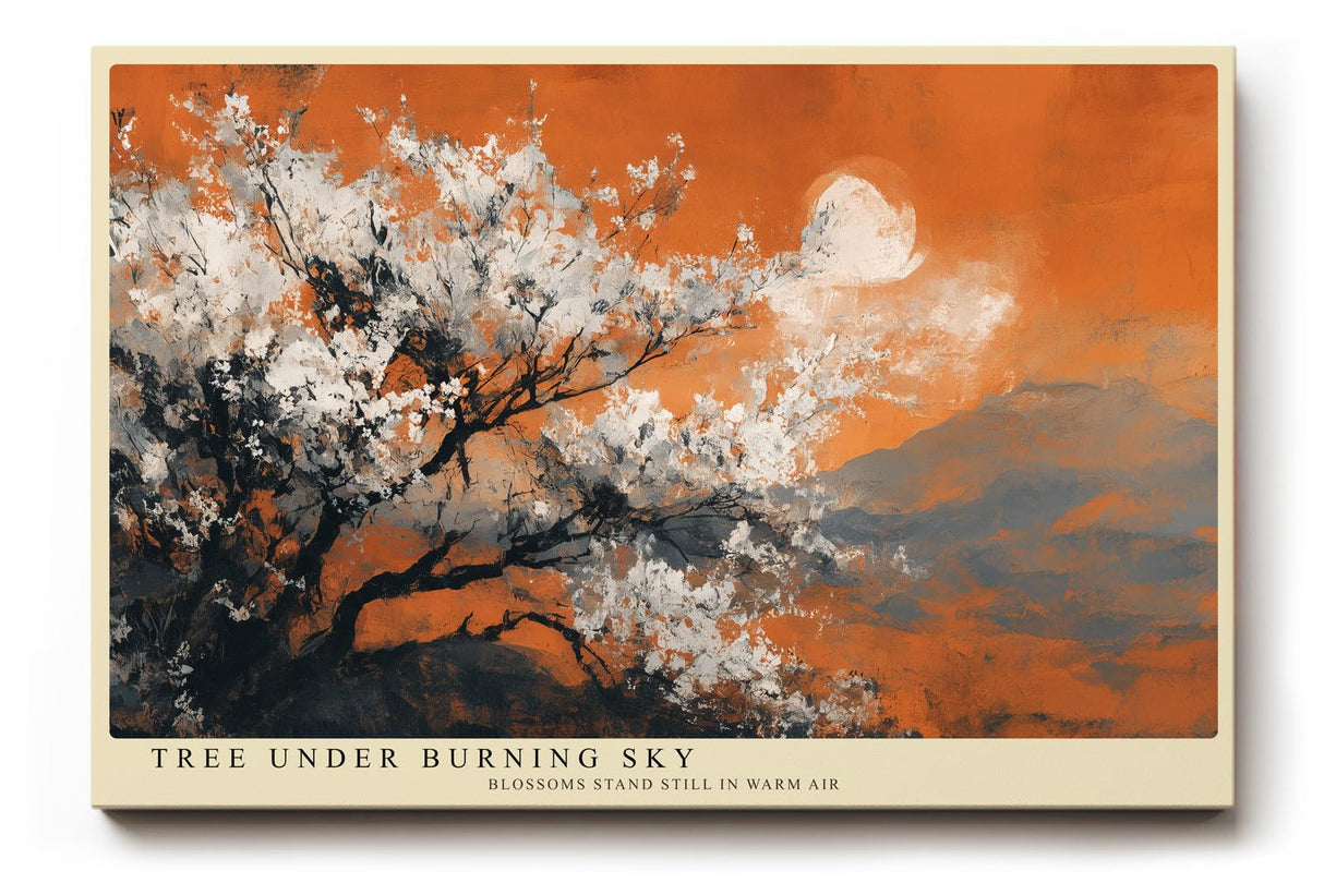 Paul Sinus Wandbild 120x80cm Blühender Baum Landschaft Kunst in Orange Weiß und Grau Modernes Naturmotiv für Wohnzimmer Büro und Flur