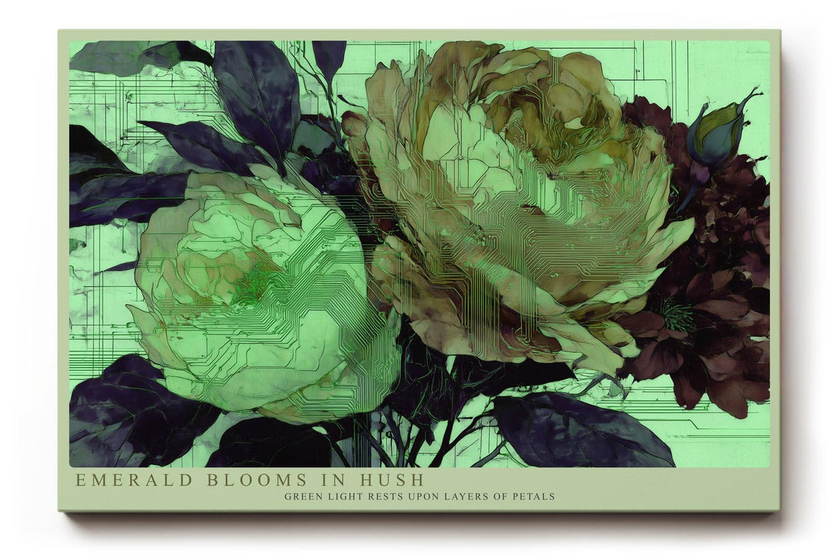 Paul Sinus Wandbild 120x80cm Blumen abstrakt gruene florale Kunst moderne Illustration Wanddekoration Wohnzimmer Schlafzimmer