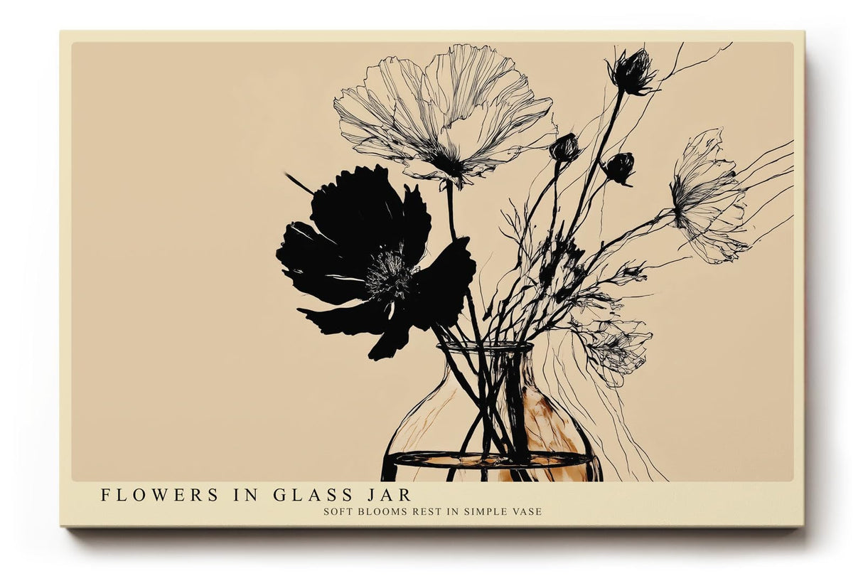 Paul Sinus Wandbild 120x80cm Blumen in Vase minimalistische Linien Illustration beige schwarz botanisches Kunstbild modernes Naturmotiv stilvolle