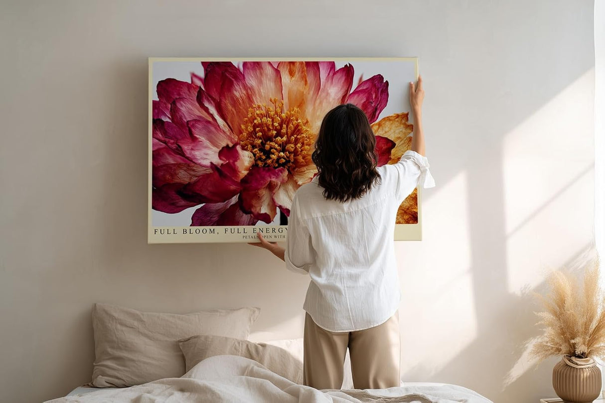 Paul Sinus Wandbild 120x80cm Blumen Makro modern rot beige florale Kunst Kunstdruck grosses Kunstbild elegante Wanddekoration fuer Wohnzimmer Büro Flur