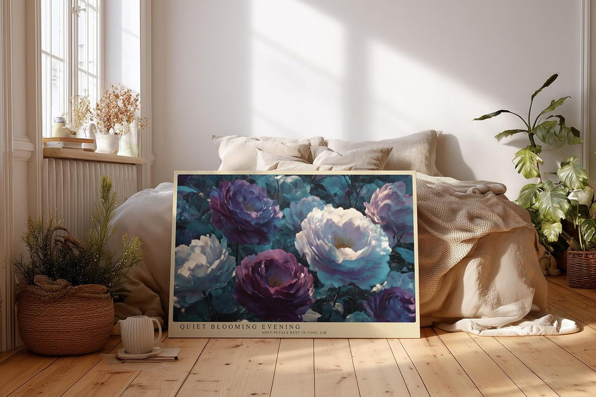Paul Sinus Wandbild 120x80cm Blumen Pfingstrosen modern violett weiss florale Kunst Kunstdruck grosses Kunstbild elegante Wanddekoration fuer Wohnzimmer Büro Flur