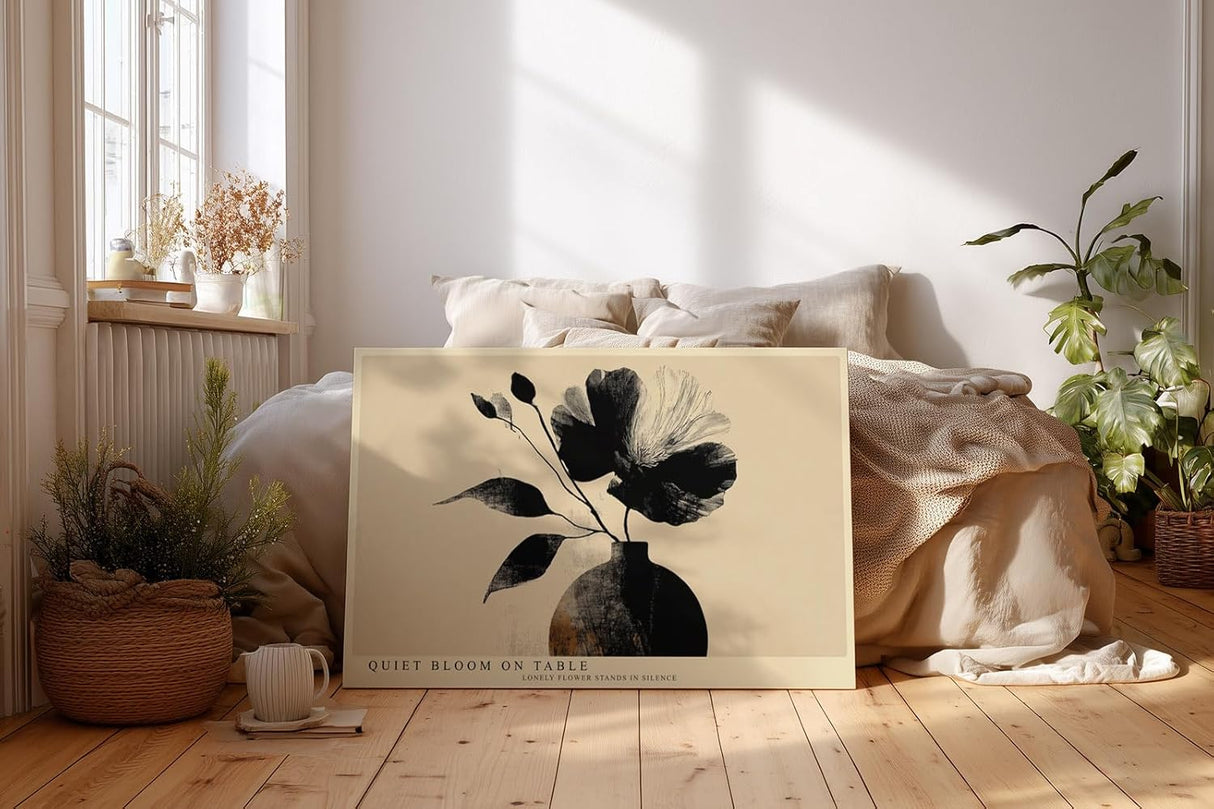Paul Sinus Wandbild 120x80cm Blumen Vase minimalistische Kunst schwarz beige moderne Illustration Kunstdruck stilvolle Wanddekoration fuer Wohnzimmer Schlafzimmer Flur