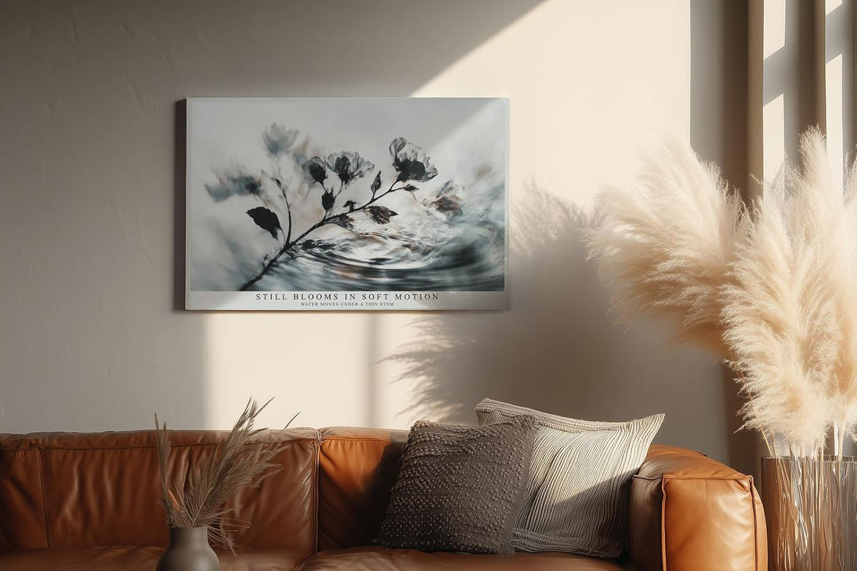Paul Sinus Wandbild 120x80cm Blüten im Wasser abstrakte Naturkunst zarte Blumen graue ruhige Ästhetik modernes Naturmotiv stilvolle