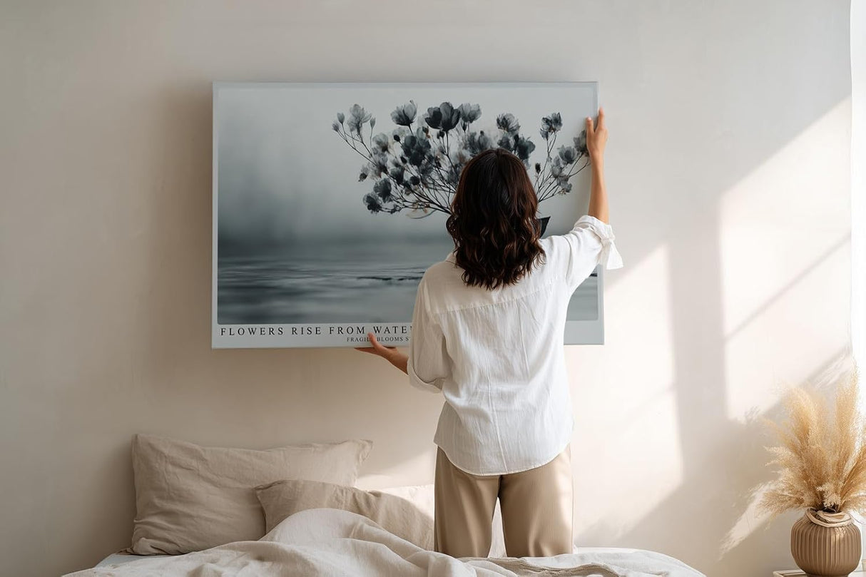 Paul Sinus Wandbild 120x80cm Blüten im Wasser minimalistische Naturkunst zarte Blumen graue ruhige Ästhetik modernes Naturmotiv stilvolle