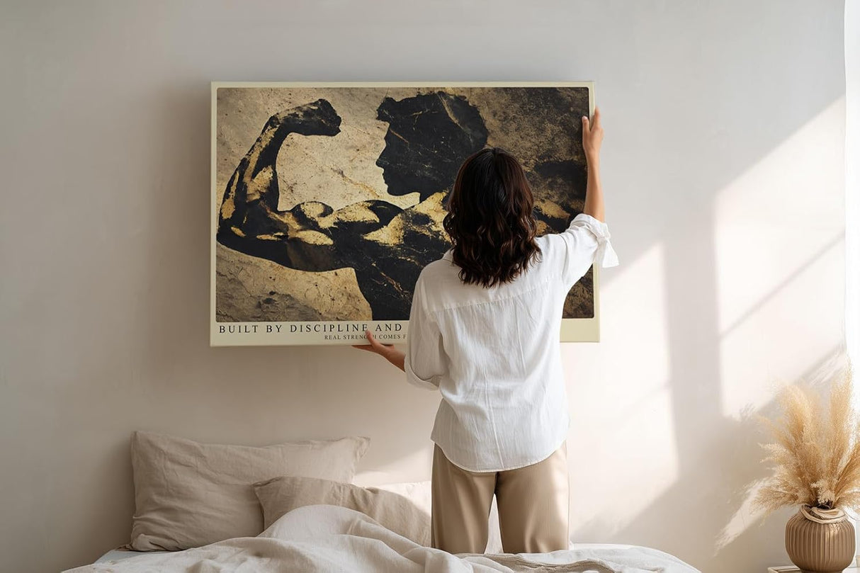Paul Sinus Wandbild 120x80cm Bodybuilder Silhouette Krafttraining Fitness Kunst Kunstdruck grosses Wandbild 120x80cm motivierende Wanddekoration fuer Fitnessraum Wohnzimmer Büro