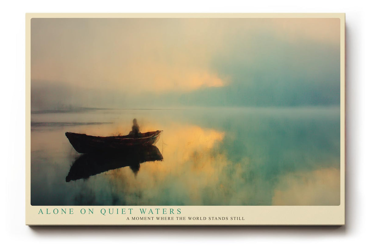 Paul Sinus Wandbild 120x80cm Boot auf See Sonnenaufgang moderne Naturkunst ruhige Wasserlandschaft grosses Kunstbild stilvolle Wanddekoration fuer Wohnzimmer Büro