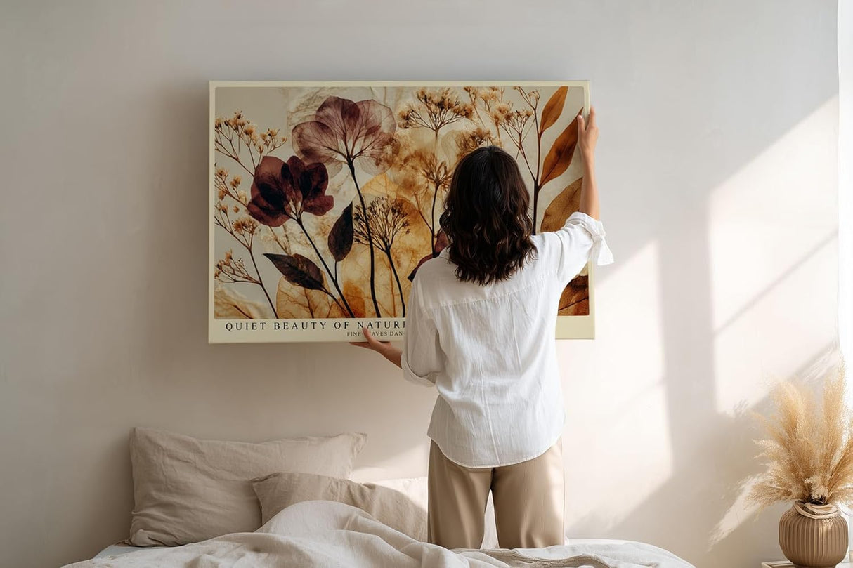 Paul Sinus Wandbild 120x80cm Botanische Blätter Kunst in Braun Beige und Gold Natur Illustration für Wohnzimmer Schlafzimmer Büro