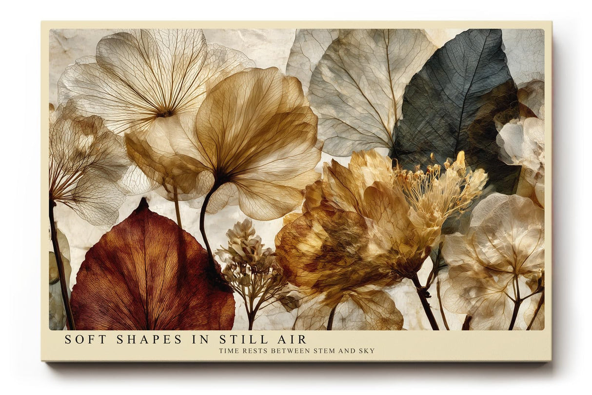 Paul Sinus Wandbild 120x80cm Botanische Blumen Komposition in Beige Braun Natur Kunst Modernes Florales Design für Wohnzimmer Schlafzimmer Büro