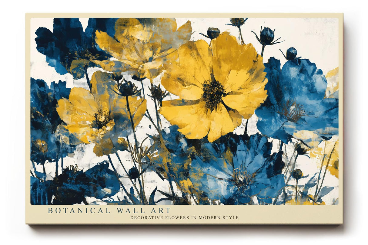 Paul Sinus Wandbild 120x80cm Botanische Blumen Moderne Kunst Gelbe und Blaue Blueten Florale Dekoration