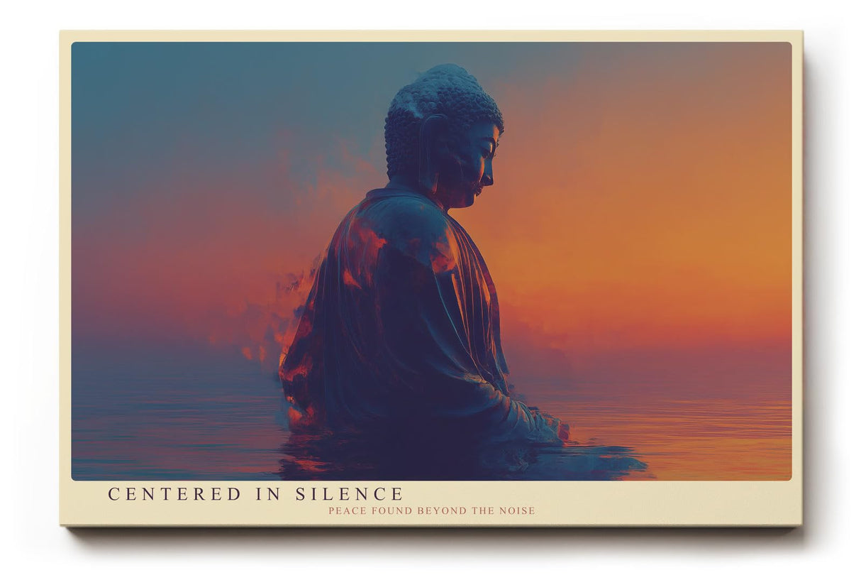 Paul Sinus Wandbild 120x80cm Buddha Meditation modern orange blau spirituelle Kunst ruhige Zen Atmosphaere grosses Kunstbild Wanddekoration fuer Wohnzimmer Yoga Raum