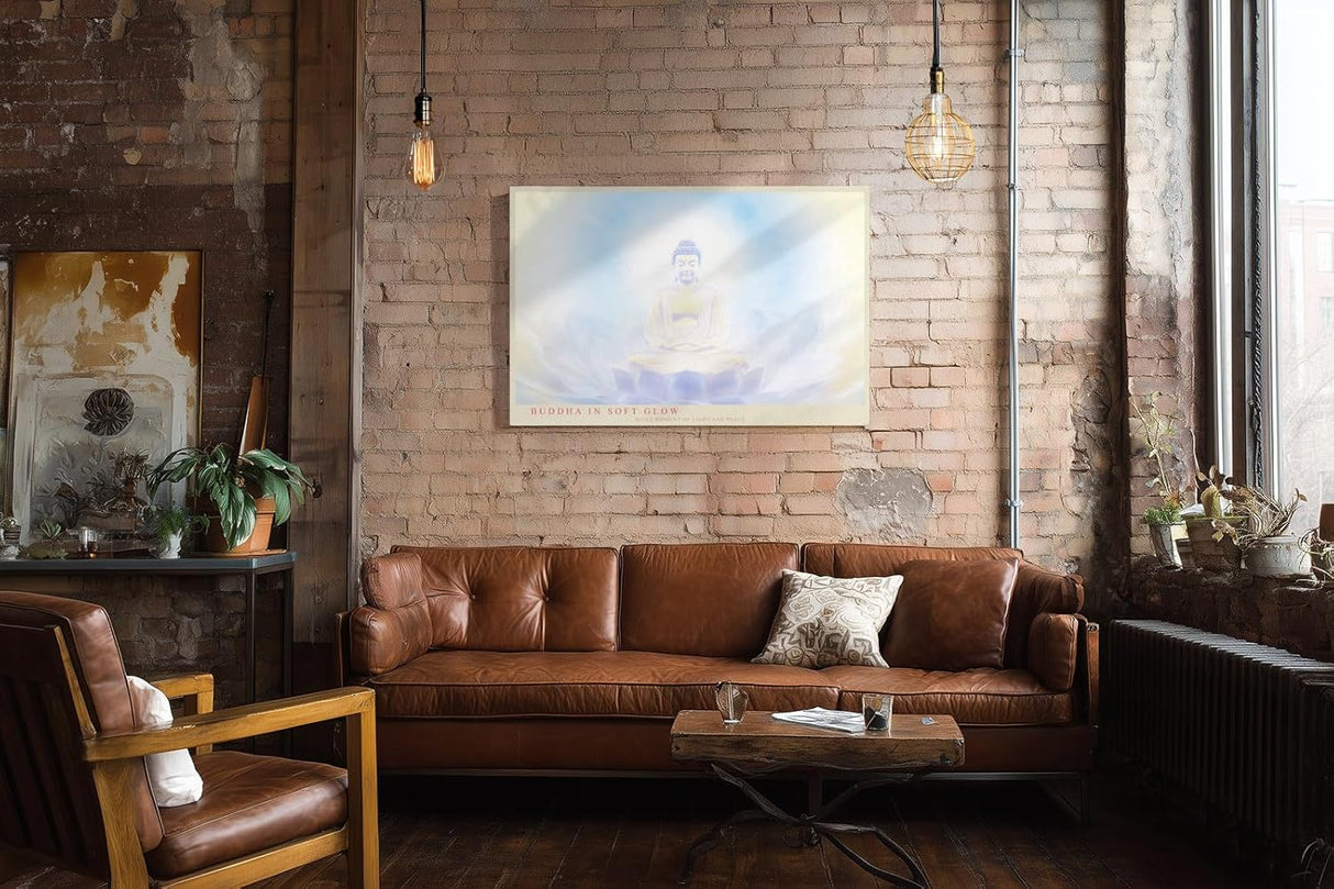 Paul Sinus Wandbild 120x80cm Buddha Meditation sanftes Licht spirituelle Zen Kunst Lotus Atmosphaere moderner Kunstdruck Wanddekoration fuer Wohnzimmer Yoga Raum Schlafzimmer