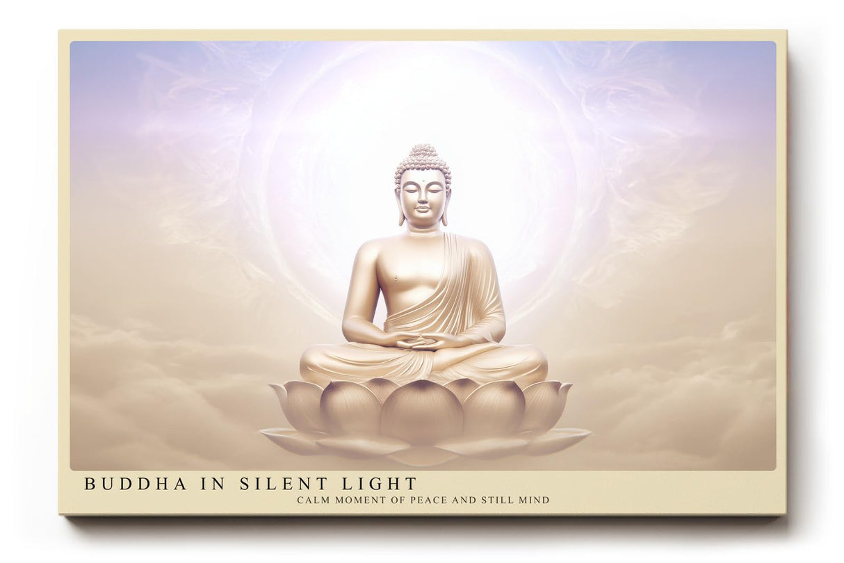 Paul Sinus Wandbild 120x80cm Buddha Meditation spirituelle Kunst warmes Licht Lotus moderne Zen Wanddekoration Kunstdruck fuer Wohnzimmer Schlafzimmer Yoga Raum Spa