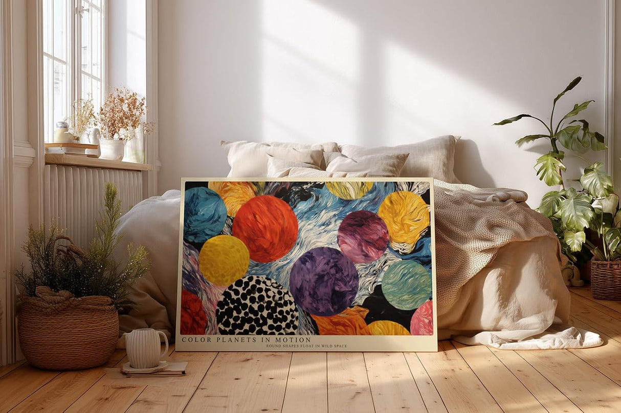 Paul Sinus Wandbild 120x80cm Bunte Planetenformen – Abstrakte Farbkunst mit runden Formen für moderne Wohnräume