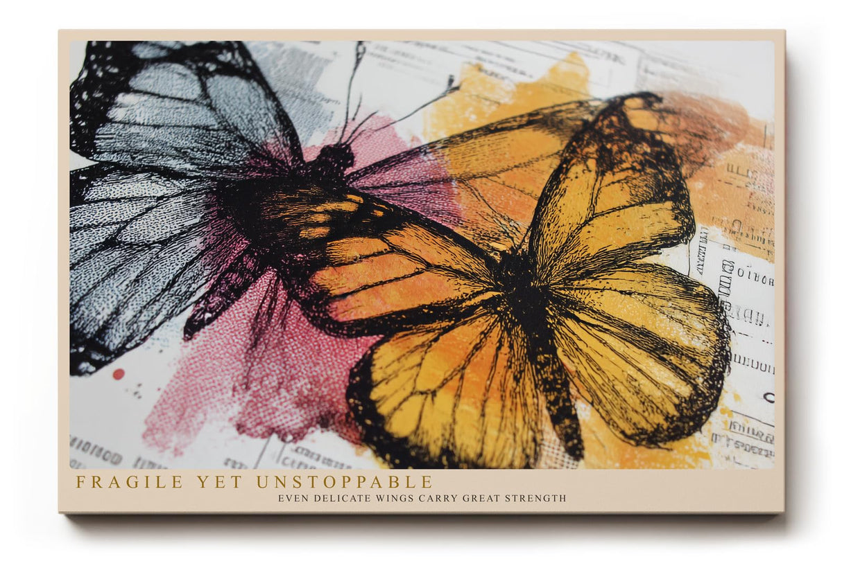 Paul Sinus Wandbild 120x80cm bunte Schmetterlinge moderne Mixed Media Kunst mit orange gelben Fluegeln stilvolle Wanddekoration fuer Wohnzimmer Büro