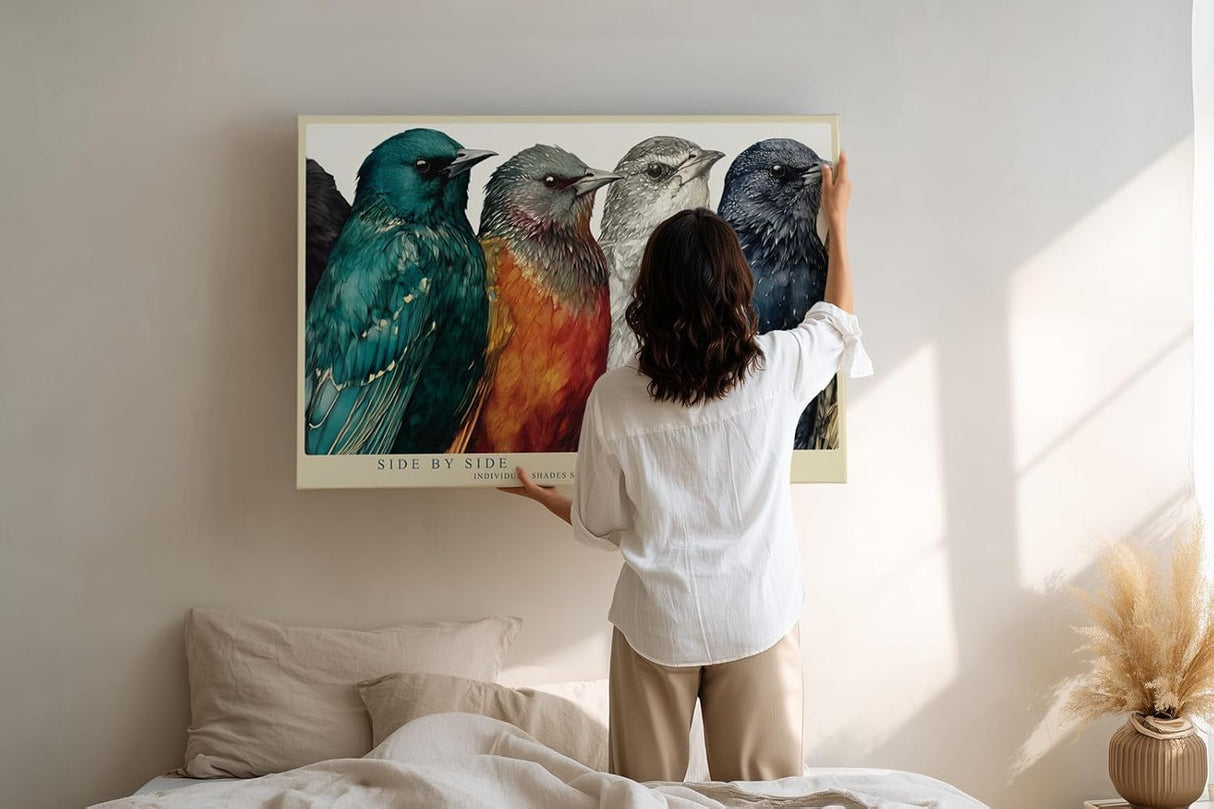 Paul Sinus Wandbild 120x80cm bunte Voegel Reihe Tierillustration moderne Vogelkunst farbenfrohe Wanddekoration fuer Wohnzimmer Büro