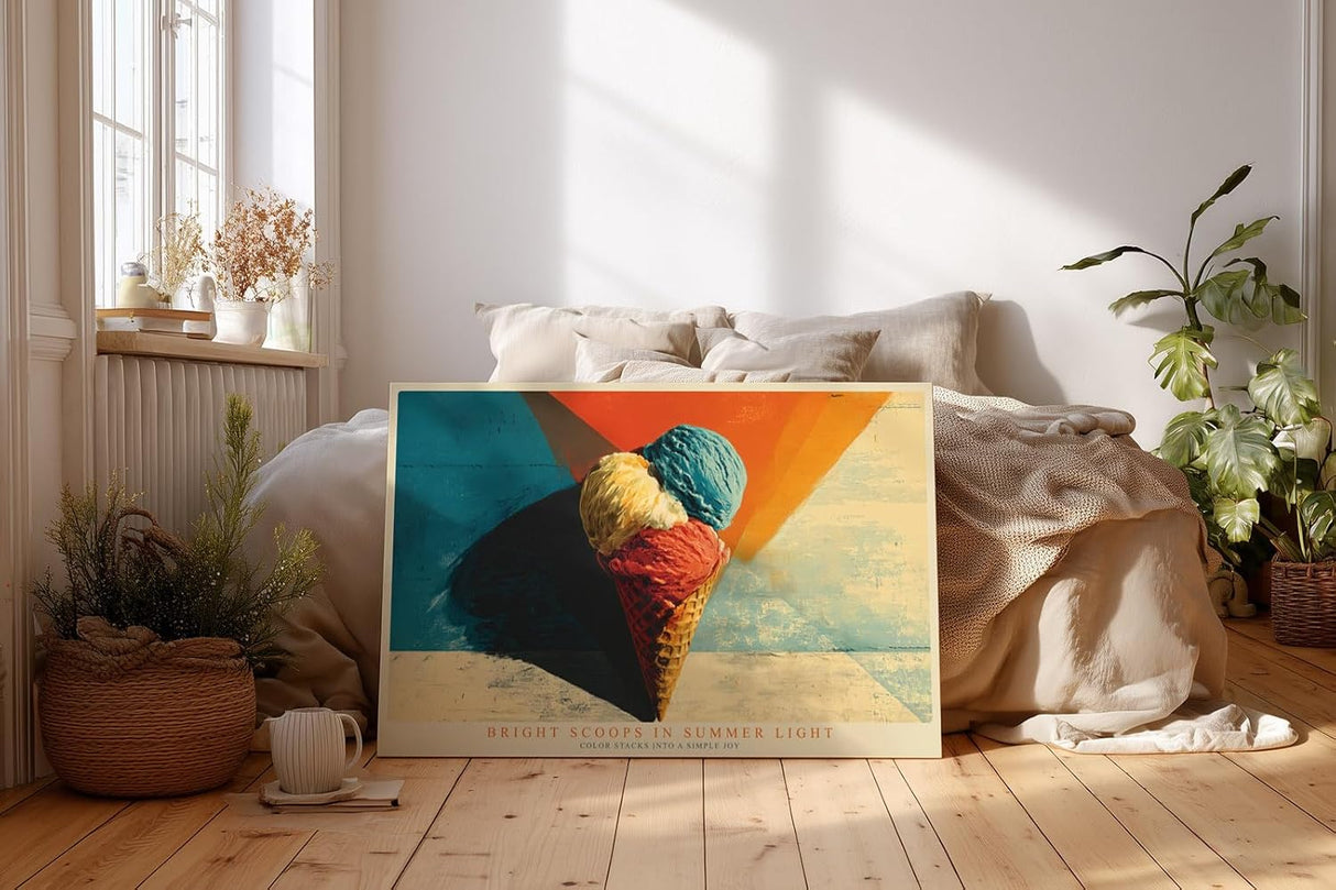 Paul Sinus Wandbild 120x80cm Buntes Eis in Waffel Pop Art Sommer Illustration moderne Kuechen Wanddekoration