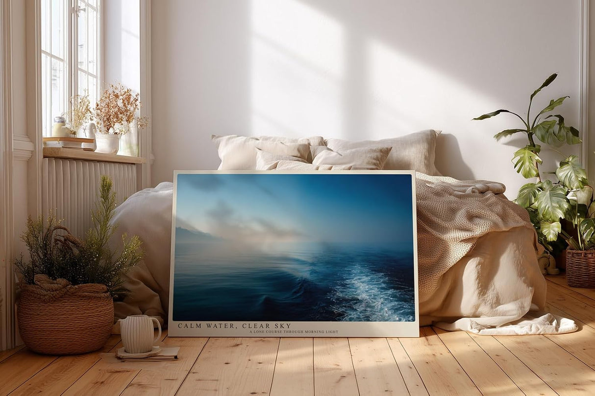 Paul Sinus Wandbild 120x80cm Calm Water Clear Sky Ruhige Meereslandschaft mit Horizont Blaues Meer Natur Kunst fuer Wohnzimmer Schlafzimmer und Büro