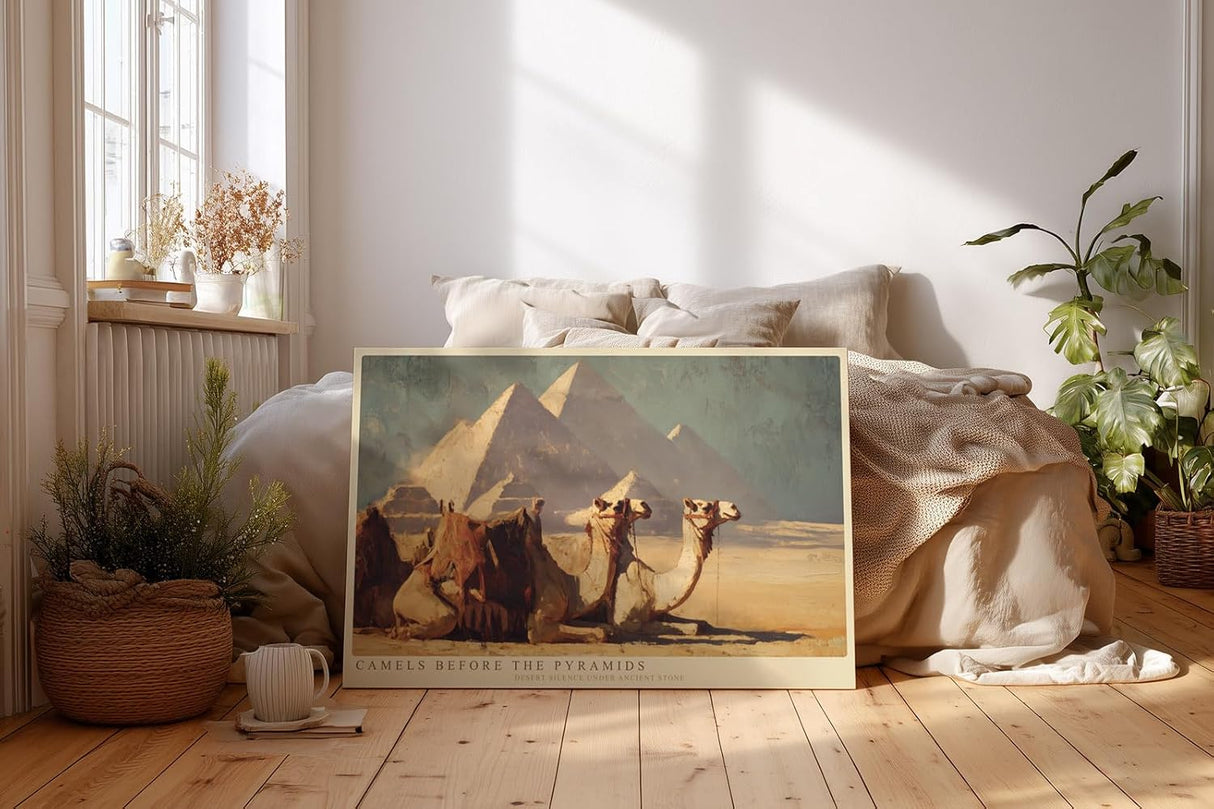 Paul Sinus Wandbild 120x80cm Camels Before the Pyramids Wüste Ägypten Kamele vor Pyramiden Landschaft Kunst Poster für Wohnzimmer Büro Reise Dekoration