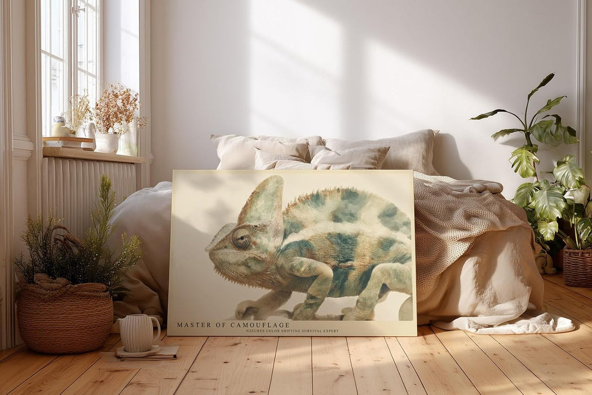 Paul Sinus Wandbild 120x80cm Chamäleon Illustration moderne Tierkunst Naturfarben detailreiches Reptilien Kunstbild stilvolle Wanddekoration für Wohnzimmer Büro Kinderzimmer