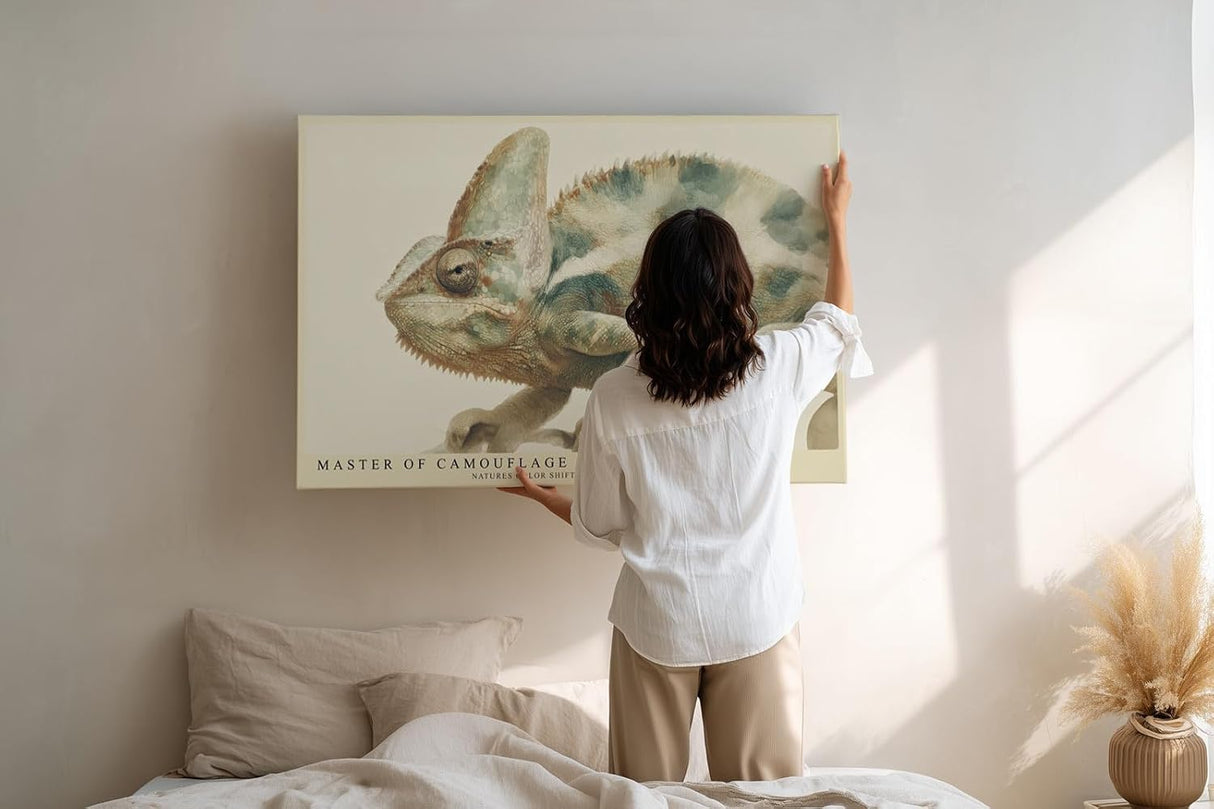 Paul Sinus Wandbild 120x80cm Chamäleon Illustration moderne Tierkunst Naturfarben detailreiches Reptilien Kunstbild stilvolle Wanddekoration für Wohnzimmer Büro Kinderzimmer