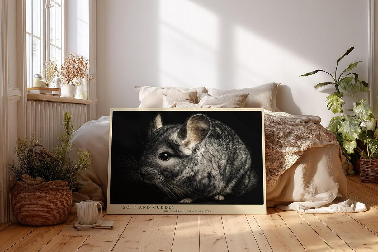 Paul Sinus Wandbild 120x80cm Chinchilla Tierporträt realistische Tierfotografie graues Fell kleines Nagetier modernes Tiermotiv Wanddekoration für Wohnzimmer Kinderzimmer Büro