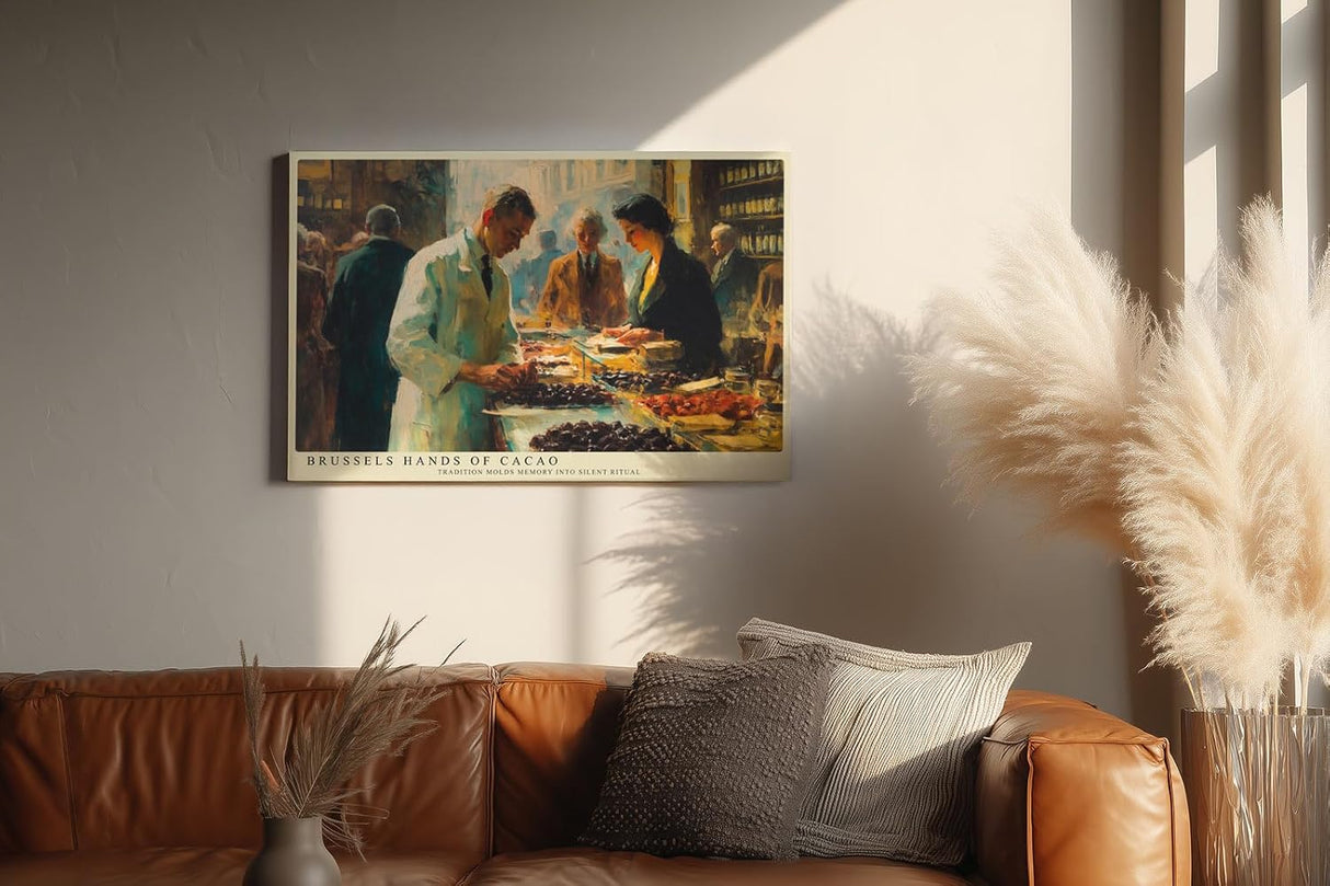 Paul Sinus Wandbild 120x80cm Chocolatier Szene Markt Kunstmotiv Feine Lebensmittel Kunst mit warmem Atelier Licht