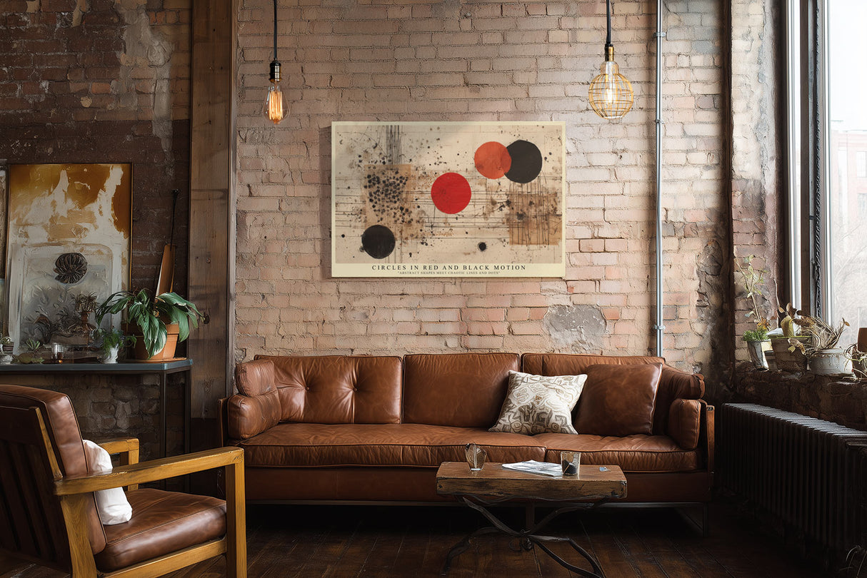 Paul Sinus Wandbild Circles in Red and Black Motion Abstract Shapes Meet Chaotic Lines and Dots