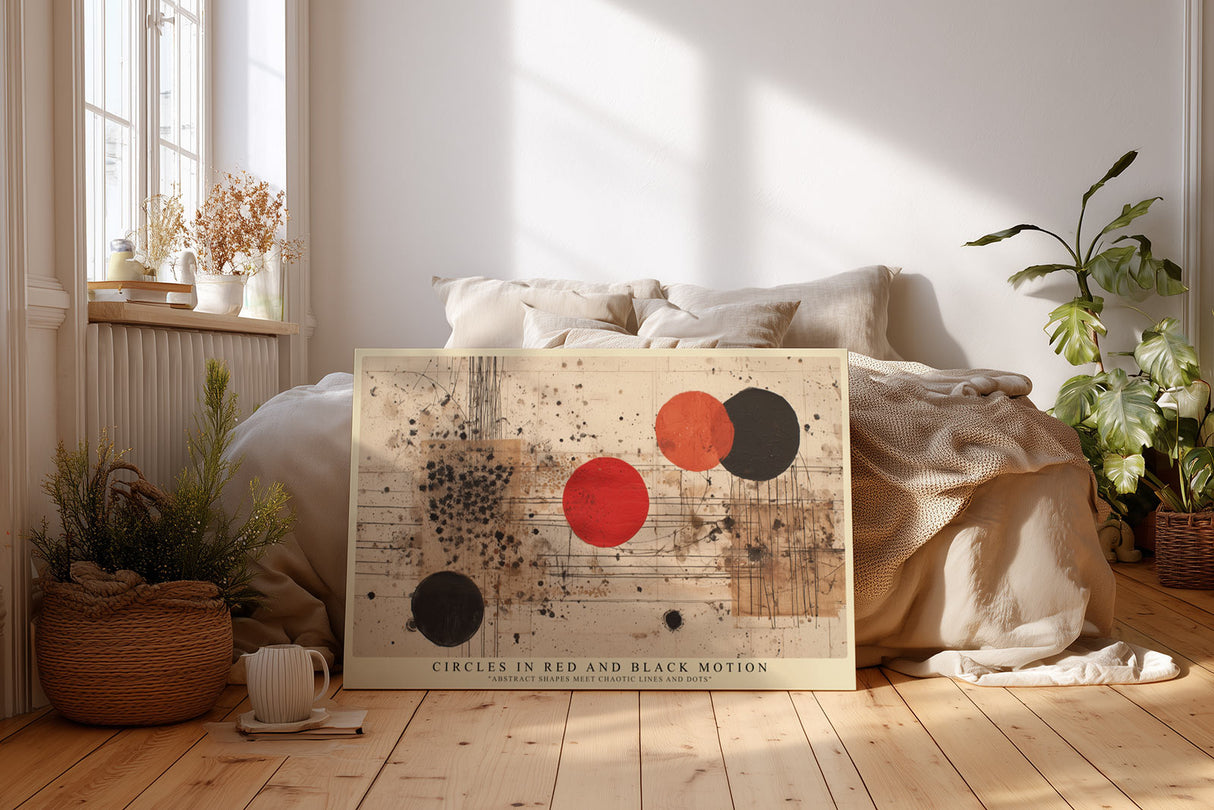 Paul Sinus Wandbild Circles in Red and Black Motion Abstract Shapes Meet Chaotic Lines and Dots
