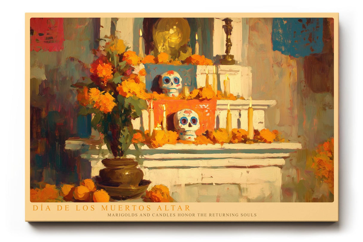 Paul Sinus Wandbild 120x80cm Dia de los Muertos Altar mexikanischer Totentag Altar mit Kerzen und Blumen Kunst Poster für Wohnzimmer Küche