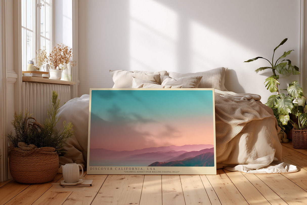 Paul Sinus Wandbild Discover California USA – Farbintensive Abendstimmung über den Hügeln der kalifornischen Küste, Symbol für Freiheit und Fernweh