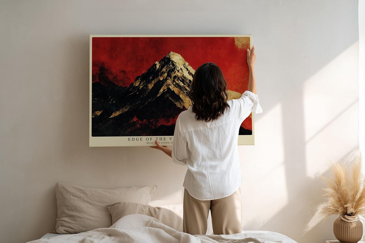 Paul Sinus Wandbild 120x80cm dramatische Berglandschaft rot schwarz modern Vulkan Himmel Kunstdruck grosses Wandbild 120x80cm kraftvolle Natur Wanddekoration fuer Wohnzimmer Büro