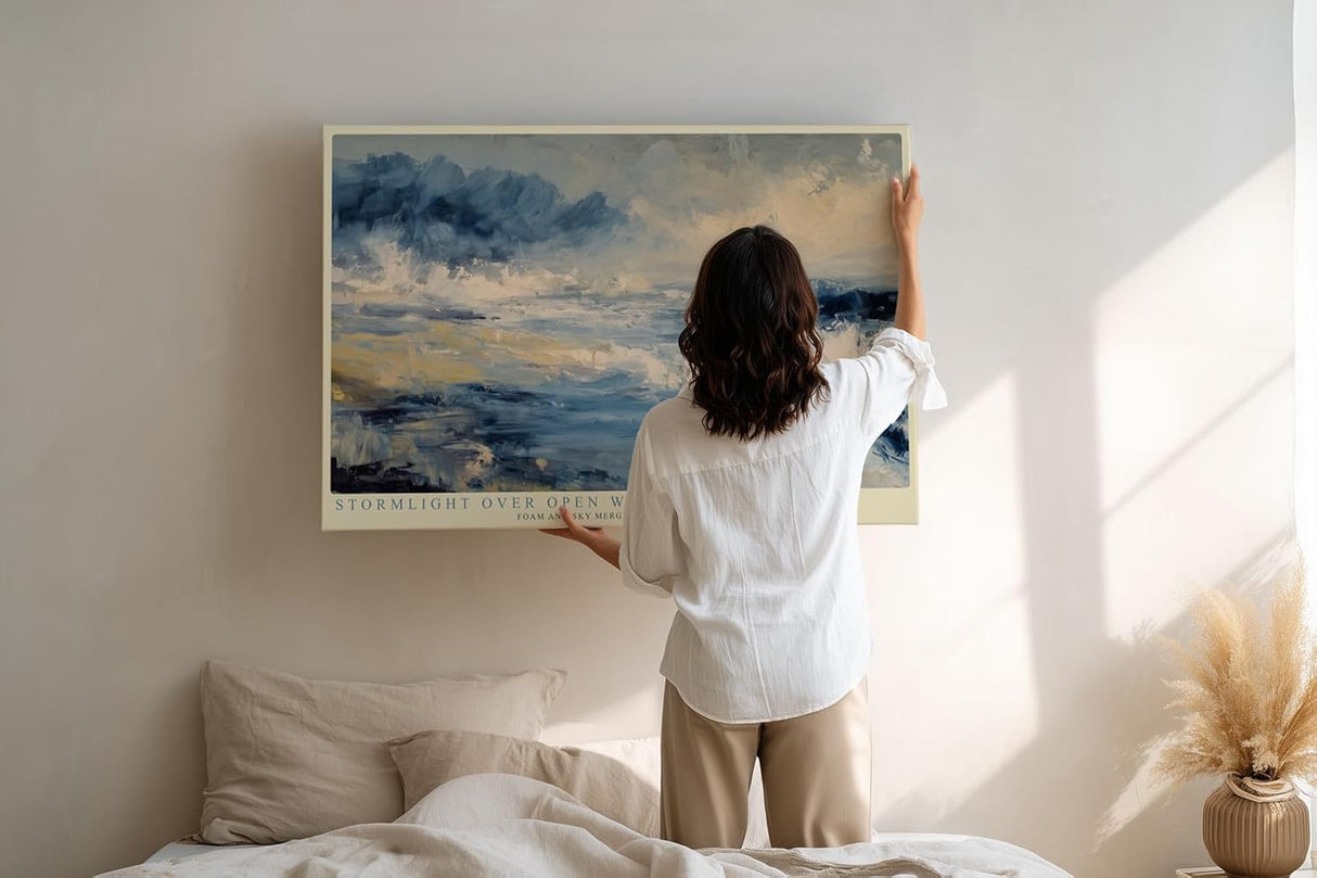 Paul Sinus Wandbild 120x80cm Dramatische Meereslandschaft mit Wellen und Wolken Moderne Naturkunst in Blau und Beige