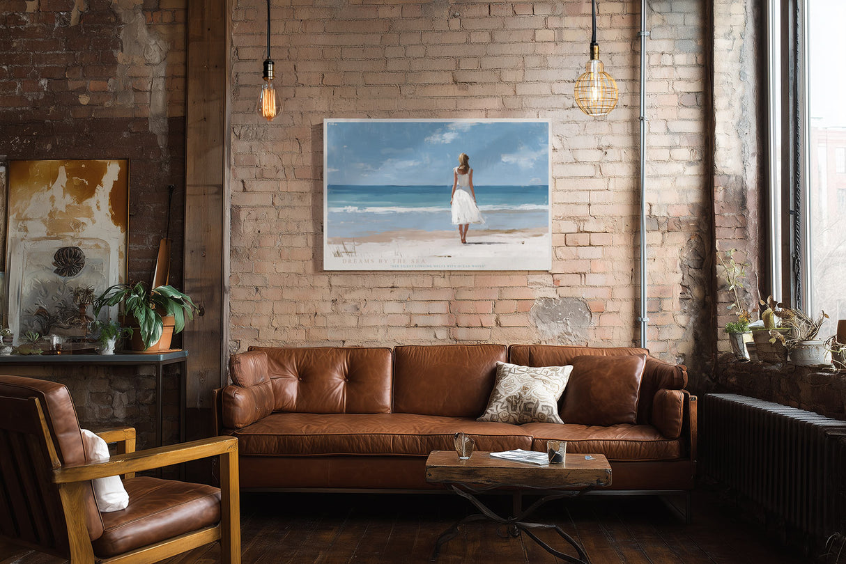 Paul Sinus Wandbild Dreams by the Sea – Frau im weißen Kleid am Meer im sanften Sonnenlicht