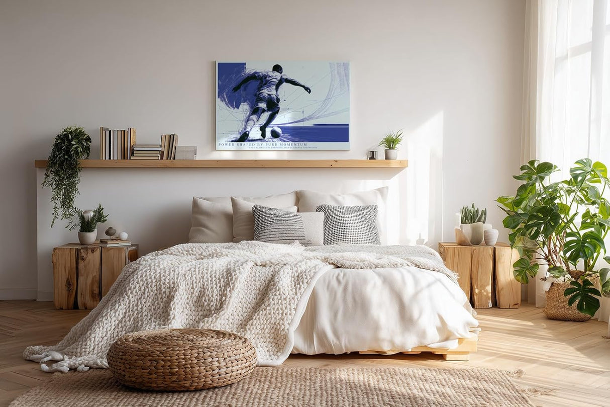 Paul Sinus Wandbild 120x80cm Dynamischer Fussballspieler moderne Sportkunst in Blau