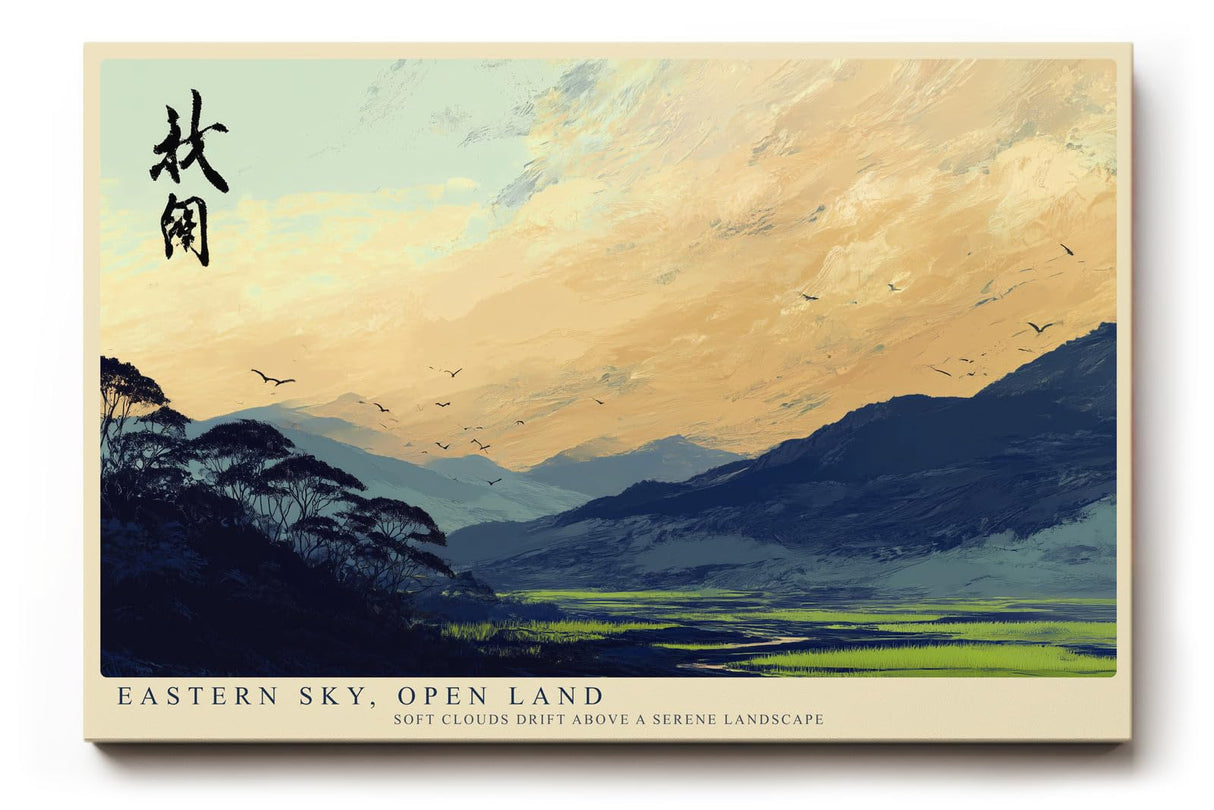 Paul Sinus Wandbild 120x80cm Eastern Sky Open Land Asiatische Landschaft Kunst mit Bergen und Himmel fuer Wohnzimmer Schlafzimmer und Büro