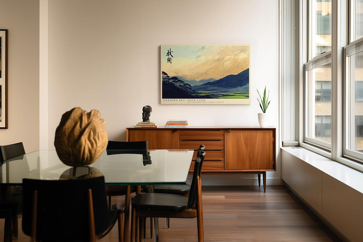 Paul Sinus Wandbild 120x80cm Eastern Sky Open Land Asiatische Landschaft Kunst mit Bergen und Himmel fuer Wohnzimmer Schlafzimmer und Büro