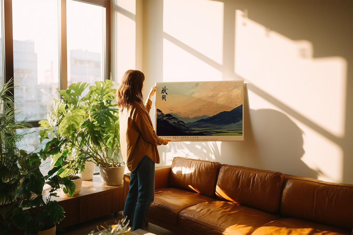 Paul Sinus Wandbild 120x80cm Eastern Sky Open Land Asiatische Landschaft Kunst mit Bergen und Himmel fuer Wohnzimmer Schlafzimmer und Büro