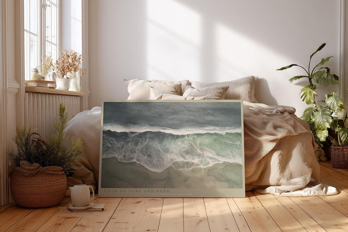 Paul Sinus Wandbild 120x80cm Edge of Surf and Sand Luftaufnahme Meer Wellen Strand Natur Fotokunst Poster für Wohnzimmer Schlafzimmer Büro