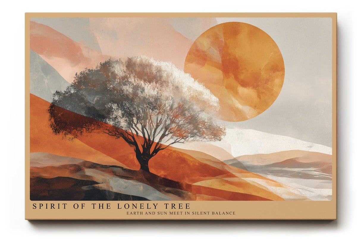 Paul Sinus Wandbild 120x80cm Einsamer Baum Landschaft Kunst Moderne Natur Komposition mit Sonne und warmen Farben