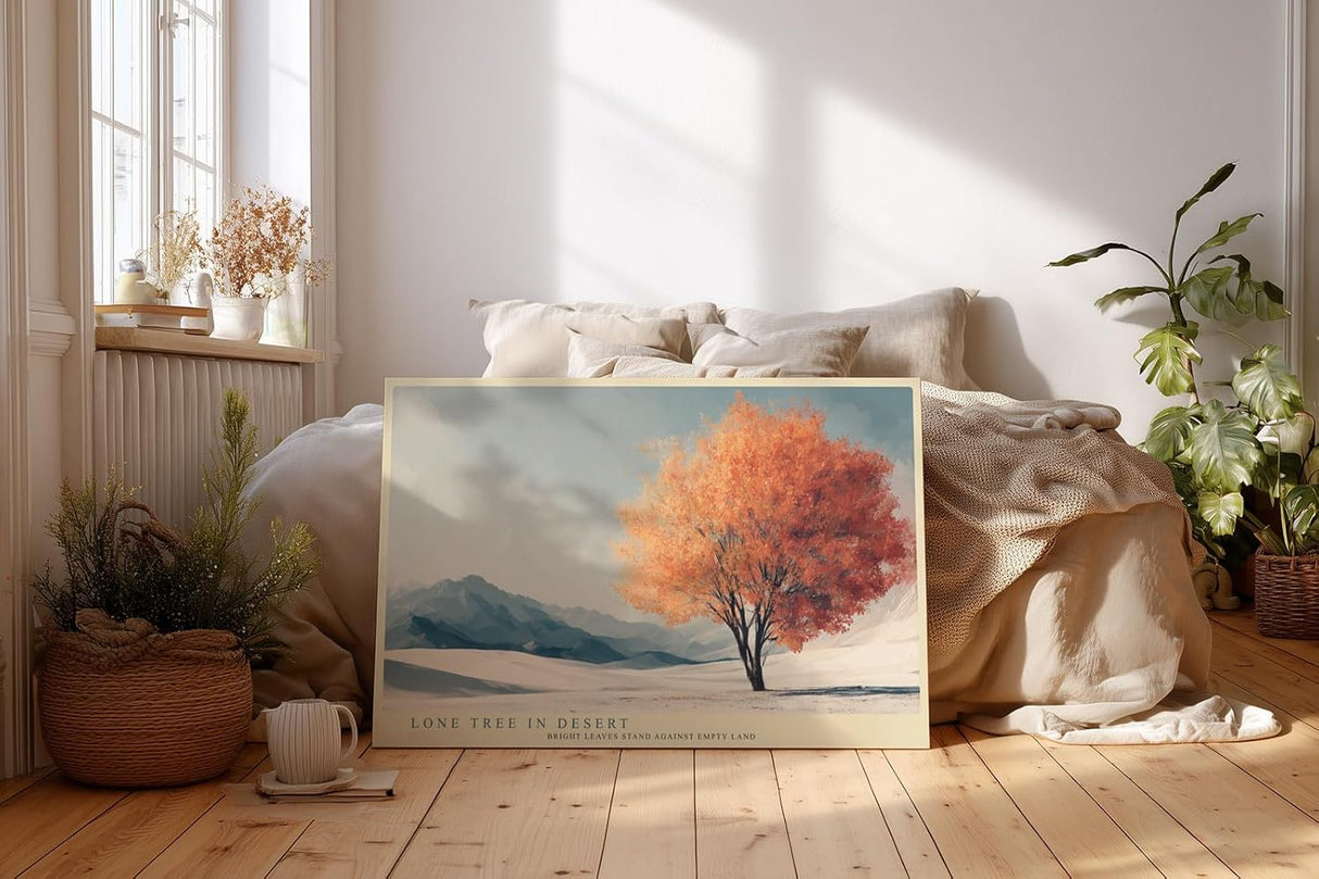 Paul Sinus Wandbild 120x80cm einsamer Baum Wüstenlandschaft orange Herbstbaum minimalistische Naturkunst ruhige Landschaft moderne