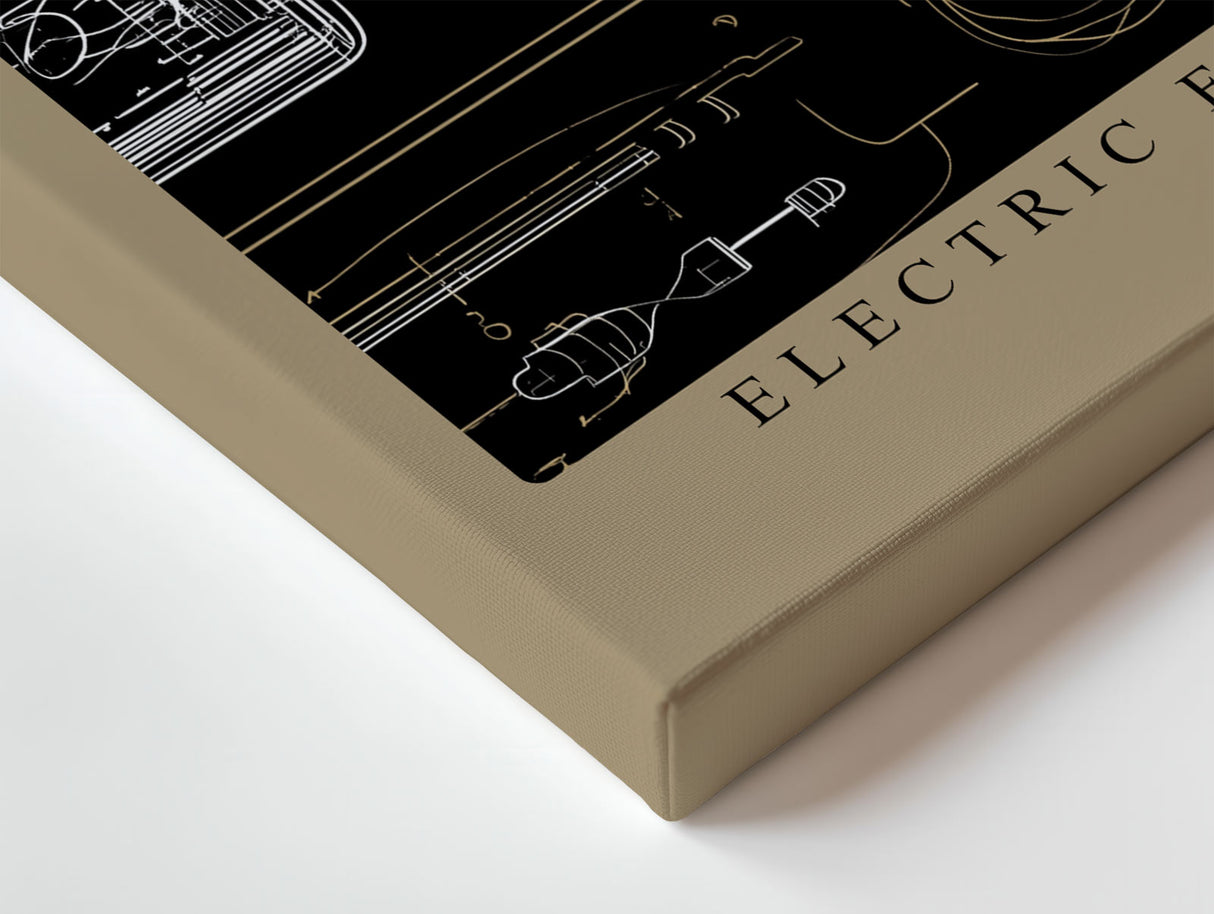 Paul Sinus Wandbild Electric Formulas technisches Kunstwerk mit Röhren und Zahlenstrukturen in gold-schwarzem Design für moderne Interieurs mit industriellem Flair