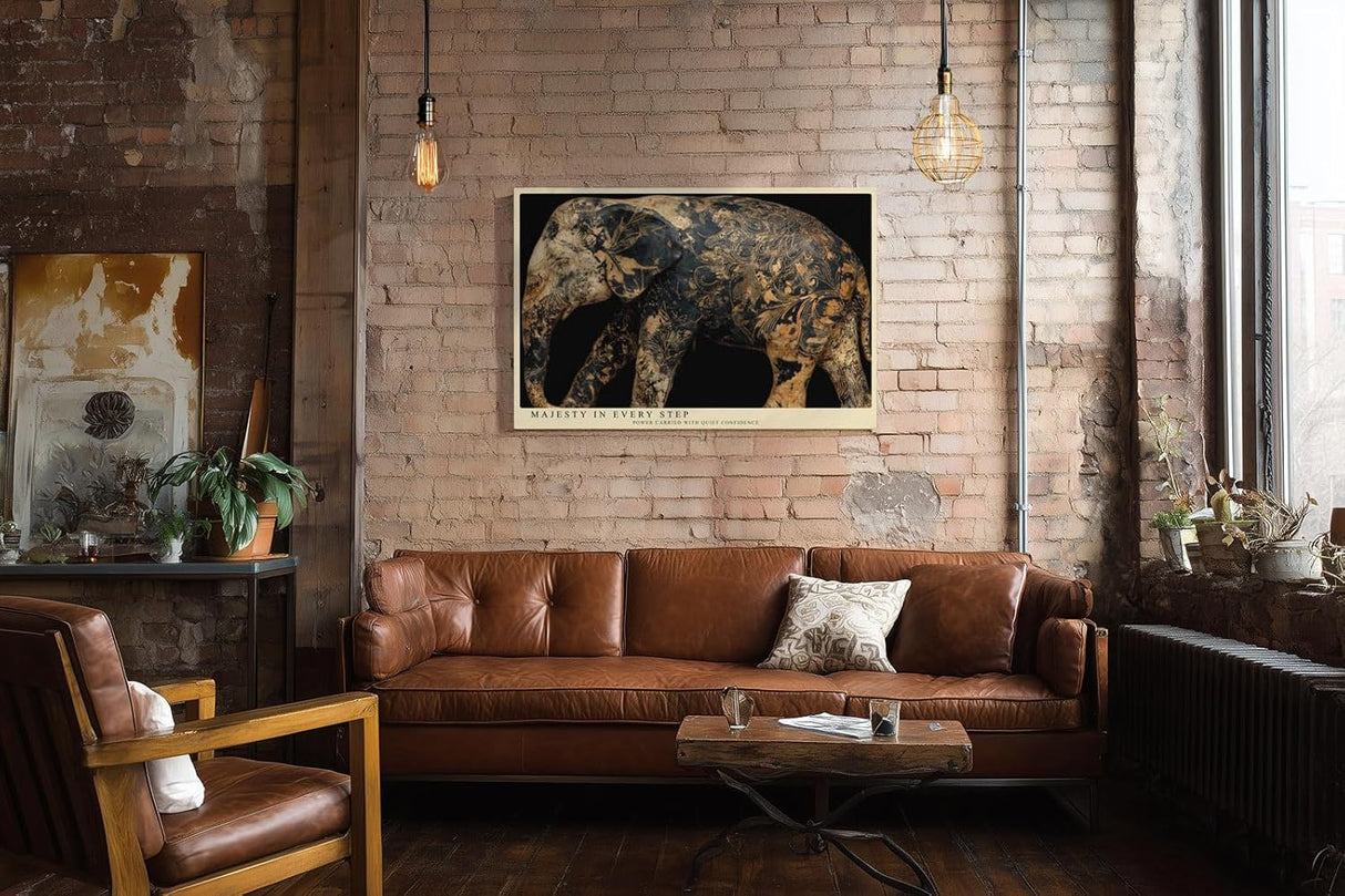Paul Sinus Wandbild 120x80cm Elefant Ornamente schwarz gold moderne Tierkunst elegantes Kunstbild exotische Wanddekoration fuer Wohnzimmer Büro