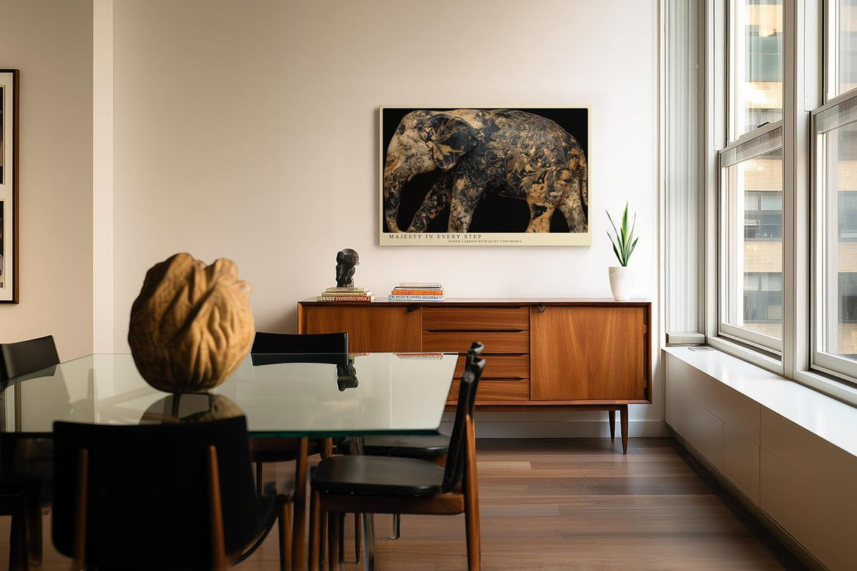 Paul Sinus Wandbild 120x80cm Elefant Ornamente schwarz gold moderne Tierkunst elegantes Kunstbild exotische Wanddekoration fuer Wohnzimmer Büro
