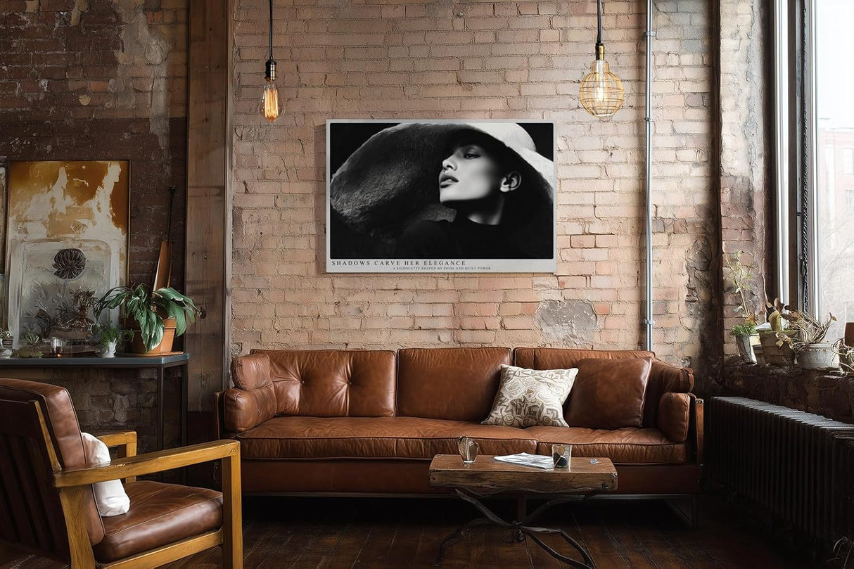 Paul Sinus Wandbild 120x80cm Elegante Frau im Schatten mit Hut stilvolles Schwarz Weiss Portraet moderne Kunst fuer Wohnräume