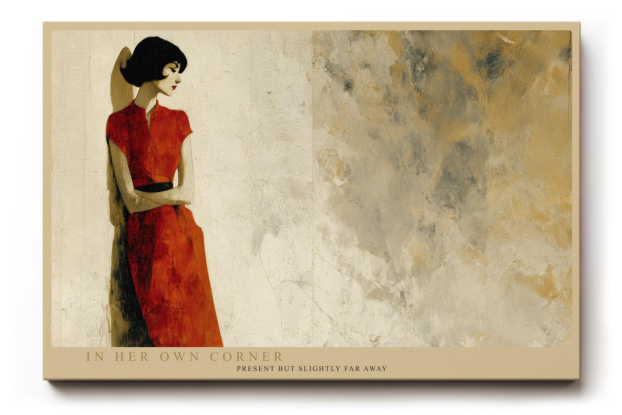 Paul Sinus Wandbild 120x80cm elegante Frau rotes Kleid moderne Figurenmalerei minimalistische Kunst grosses Kunstbild stilvolle Wanddekoration fuer Wohnzimmer Büro