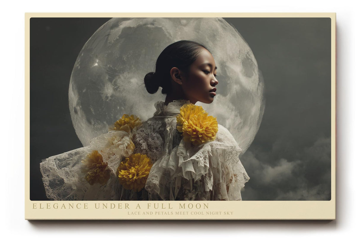 Paul Sinus Wandbild 120x80cm Elegante Frau vor Vollmond Poetisches Porträt Kunst Fotografie in Dunklen Tönen für Wohnzimmer Schlafzimmer