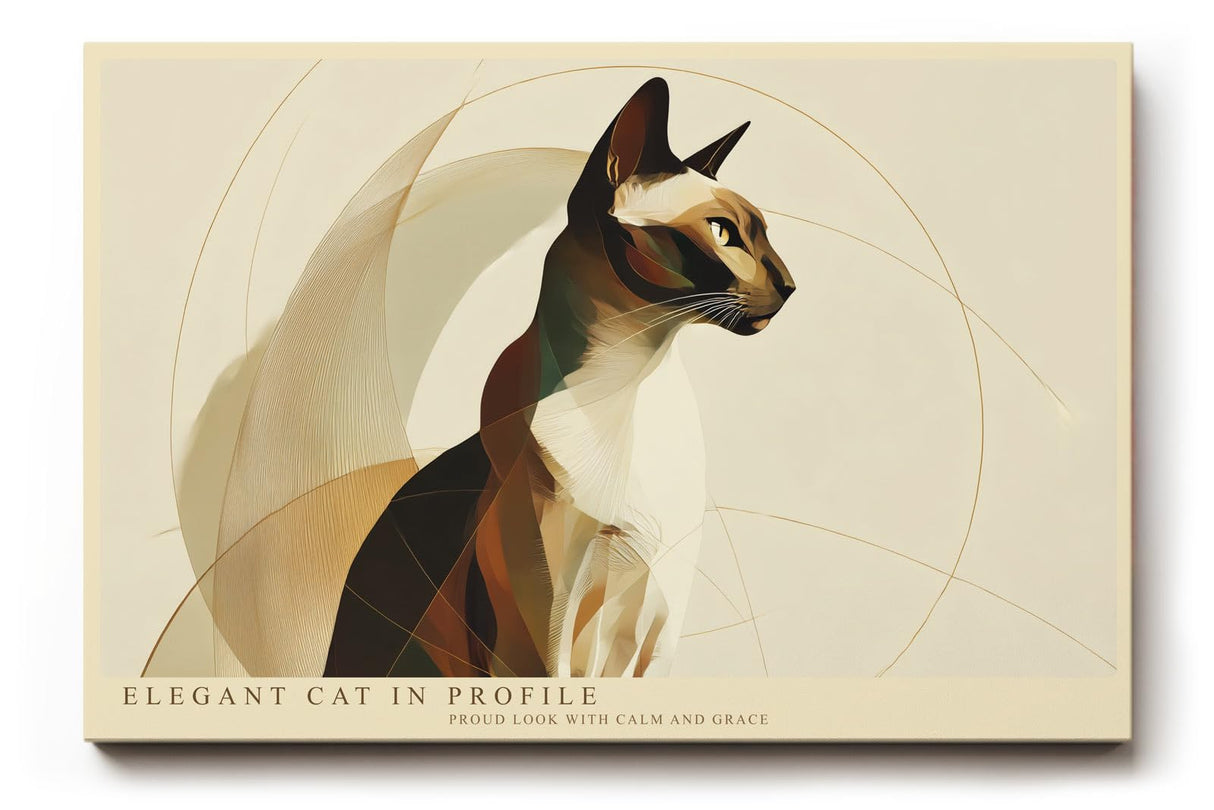 Paul Sinus Wandbild 120x80cm elegante Katze Profil moderne Tierkunst minimalistische Linien warme Naturfarben Kunstdruck stilvolle Wanddekoration fuer Wohnzimmer Schlafzimmer Büro