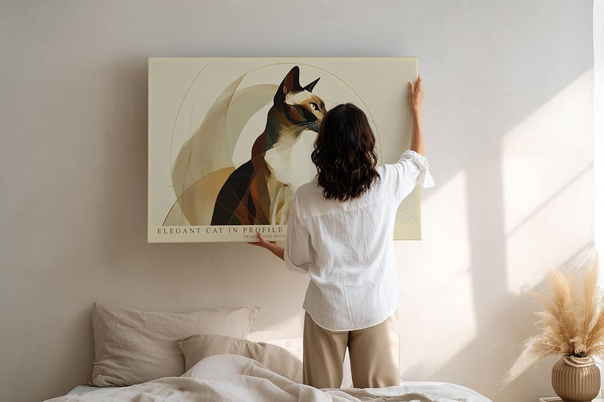 Paul Sinus Wandbild 120x80cm elegante Katze Profil moderne Tierkunst minimalistische Linien warme Naturfarben Kunstdruck stilvolle Wanddekoration fuer Wohnzimmer Schlafzimmer Büro